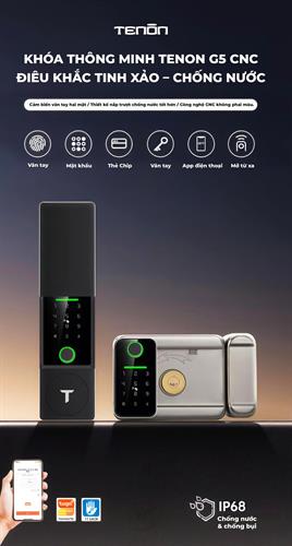Khoá Cửa Cổng Thông Minh TENON G5 CÔNG NGHỆ CẮT CNC, TIÊU CHUẨN CHỐNG NƯỚC IP68