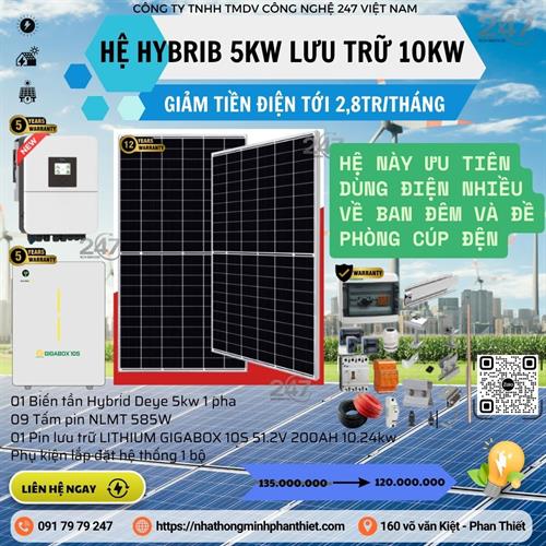 Hệ Thống Điện Mặt Trời HYBRIB 5KW Có Lưu Trữ 10KW
